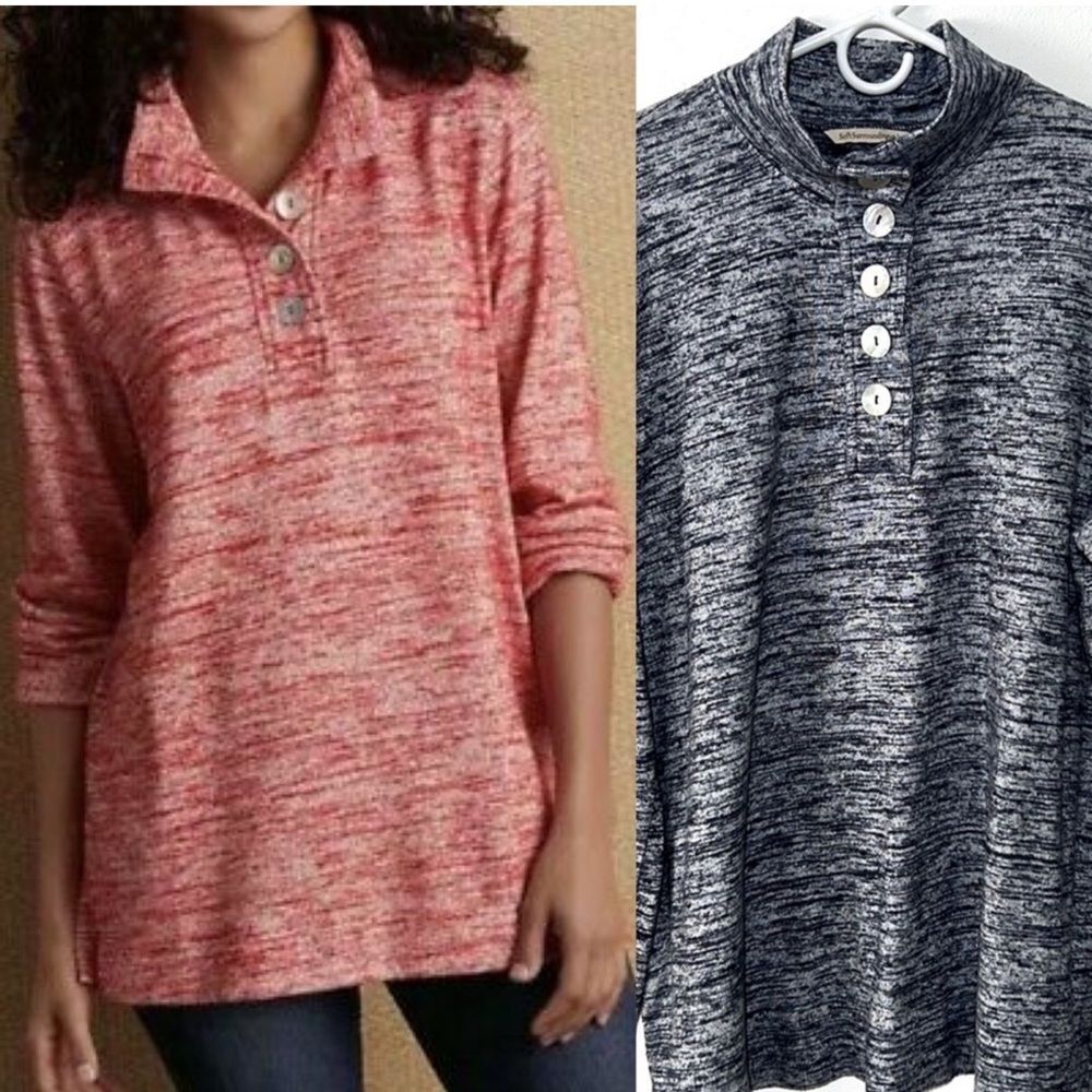 Soft Surroundings Blue Marled Mother of Pearl Touchable Pullover Sweater